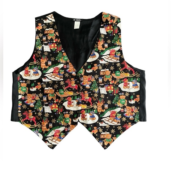 Vintage 111 Main Christmas Vest Over Sweater Holiday Thin Button Up Size 2X - Picture 2 of 12